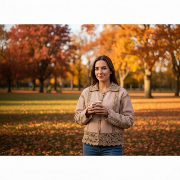Scully Vtg Tan Suede Leather Crochet Patchwork Button Front Jacket Womens Sz 10 - Picture 1 of 7